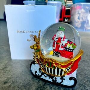 New in box Mackenzie Childs Santa Snow Globe